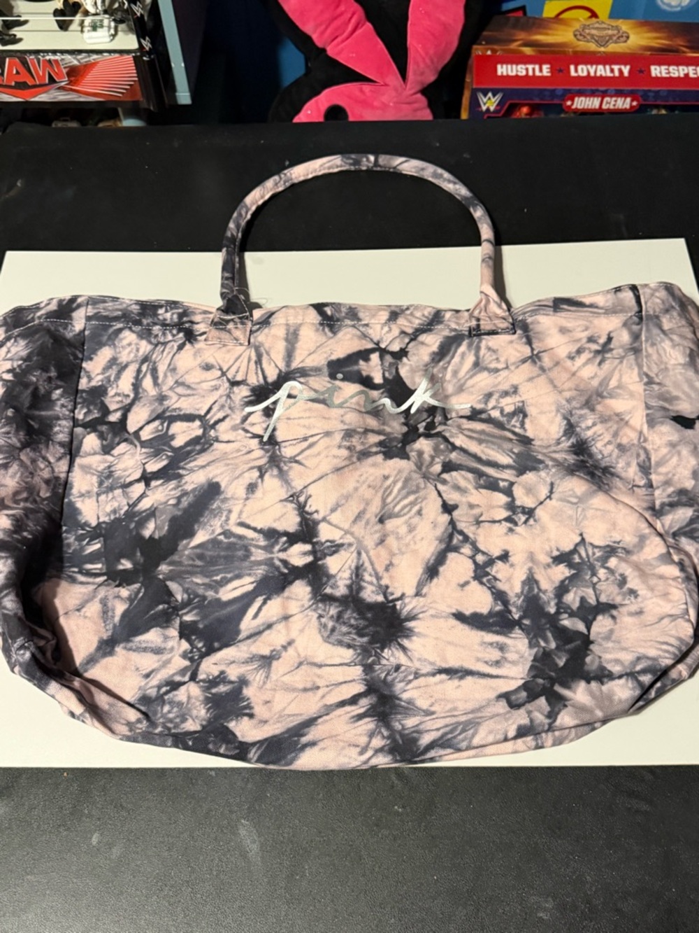 Pink Tie-Dye Tote Bag with Script Logo